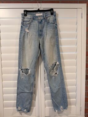 MOTHER Light Wash Distressed Straight Leg Jeans